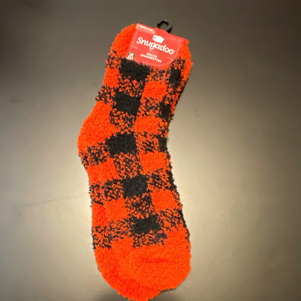 Snugadoo Fuzzy Socks Red & Black Check One Size Unisex Adults 1 Pair
